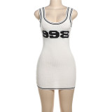 Tank Top Low Cut Knitted Tight Fitting Dress Short Skirt