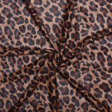 Leopard Print Round Neck Long Sleeved Backless Dress
