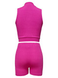 Knitted Sleeveless Zipper Casual Sports Two-piece Set