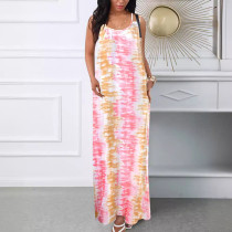 Lace Tie Dyed Long Dress with Strap Splicing