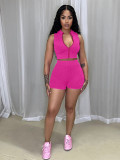 Knitted Sleeveless Zipper Casual Sports Two-piece Set
