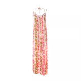 Lace Tie Dyed Long Dress with Strap Splicing