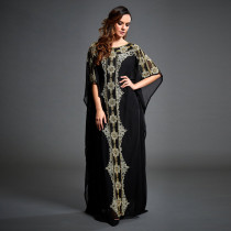 Muslim Round Neck Robe Chiffon Printed Dress