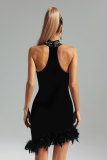 Hot Diamond Feather Sleeveless Wrap Hip Elastic Pearl Dress