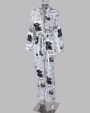 Newspaper Printed Long Sleeved Jumpsuit