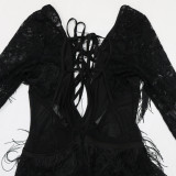 Perspective Lace Lace Up Backless Dress