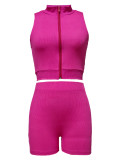 Knitted Sleeveless Zipper Casual Sports Two-piece Set