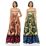 Satin Printed Sleeveless Strapless Long Skirt