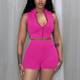 Knitted Sleeveless Zipper Casual Sports Two-piece Set