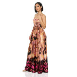 Satin Printed Sleeveless Strapless Long Skirt