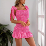 Folded Ruffled Lace Up Dress