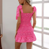Folded Ruffled Lace Up Dress