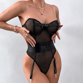 Transparent Invisible Suspender Wrapped Around Waist Belt Tight Fitting Jumpsuit