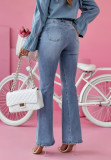 Micro La High Waist Washed Elastic Denim Pants