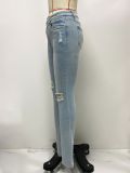 Elastic Perforated Small Leg c Pants