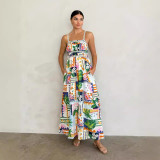 One Line Collar Plaid Printed Camisole Dress
