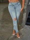 Elastic Perforated Small Leg c Pants