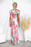 Fresh and Sweet V-neck Lotus Leaf Sleeves Mid Length Dress with Flowers