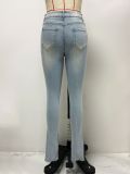 Elastic Perforated Small Leg c Pants