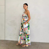 One Line Collar Plaid Printed Camisole Dress