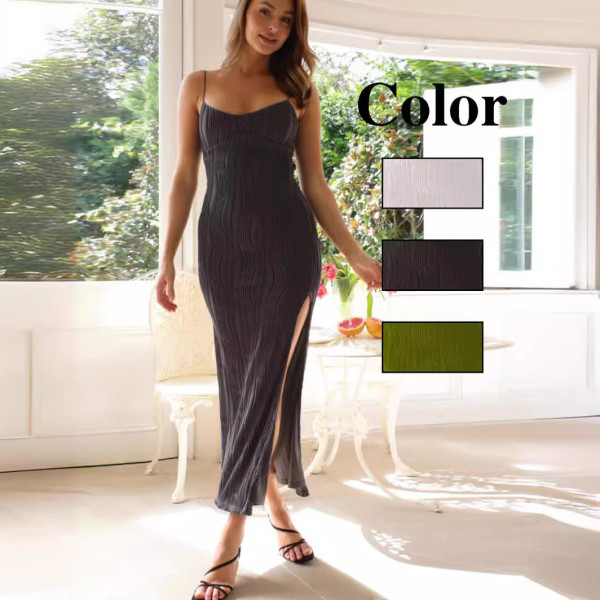 Leisure One Line Neck Solid Color Suspender Dress