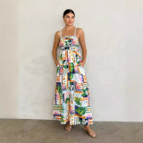 One Line Collar Plaid Printed Camisole Dress