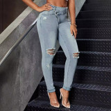 Elastic Perforated Small Leg c Pants