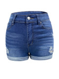 Shorts with Elastic Curled Edges and Slim Fit
