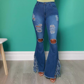 Slim Fit Elastic Distressed Fringe Jeans