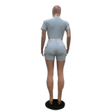 Leisure Water Washed Jumpsuit and Shorts Set