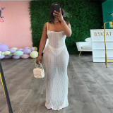 Perspective Backless Slim Fit Solid Color Suspender Dress