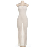 Perspective Backless Slim Fit Solid Color Suspender Dress