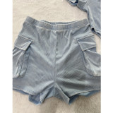 Leisure Water Washed Jumpsuit and Shorts Set
