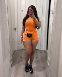 Leisure Water Washed Jumpsuit and Shorts Set