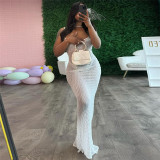 Perspective Backless Slim Fit Solid Color Suspender Dress