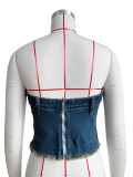 Embroidered Denim Imitation Skirt Top with Patchwork