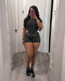 Leisure Water Washed Jumpsuit and Shorts Set