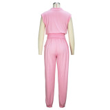 Solid Pink Sleeveless Top and Pants Set