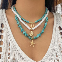 Ocean Wind Shell Turquoise Multi Layered Necklace