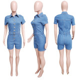 Slim Fit Denim Short Sleeved Jumpsuit