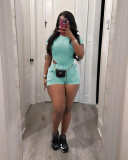 Leisure Water Washed Jumpsuit and Shorts Set