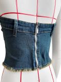 Embroidered Denim Imitation Skirt Top with Patchwork