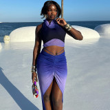 Sleeveless Backless Vest Split Half Skirt Two-piece Set