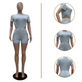 Leisure Water Washed Jumpsuit and Shorts Set