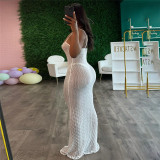 Perspective Backless Slim Fit Solid Color Suspender Dress