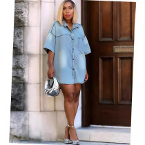 Casual Loose Fitting Short Sleeved Cardigan Top Denim Shirt