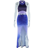 Sleeveless Backless Vest Split Half Skirt Two-piece Set