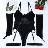 Underwear Mesh Strap Splicing with Gloves Suspenders Jumpsuit Set