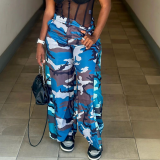 Camouflage Printed Bat Edge Pocket Workwear Pants Casual Pants