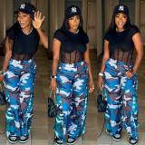 Camouflage Printed Bat Edge Pocket Workwear Pants Casual Pants